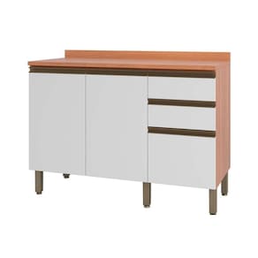 Gabinete de Cozinha Modulado Balcão Macadâmia 120cm 2 Portas 3 Gavetas Freijo/Branco - Telasul