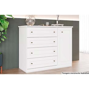 Cômoda Casal Americana c/ 1 Porta e 4 Gavetas Branco - Henn