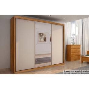 Guarda Roupas 3 Portas de Correr e 6 Gavetas c/ Espelho Paradizzo Gold Freijo Cumaru c/ Fendi - Novo Horizonte