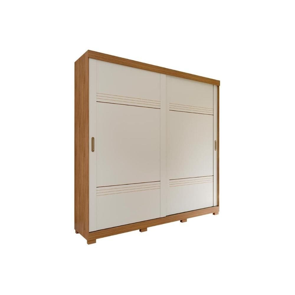 Guarda Roupa Casal 2 Portas de Correr e 4 Gavetas c/ Pés Blumenau Avelã/Off White - Panan