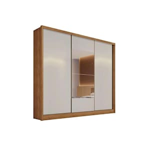 Guarda Roupa Casal 3 Portas de Correr (1 c/ Espelho) e 8 Gavetas Arezzo/Medelim Cumaru/Fendi - Novo Horizonte