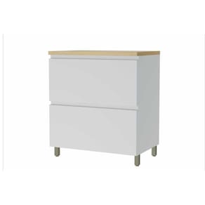 Armário de Cozinha Modulado Balcão Rainha 1 Porta e 1 Gaveta c/ Tampo 80cm Branca/Nature - Nesher