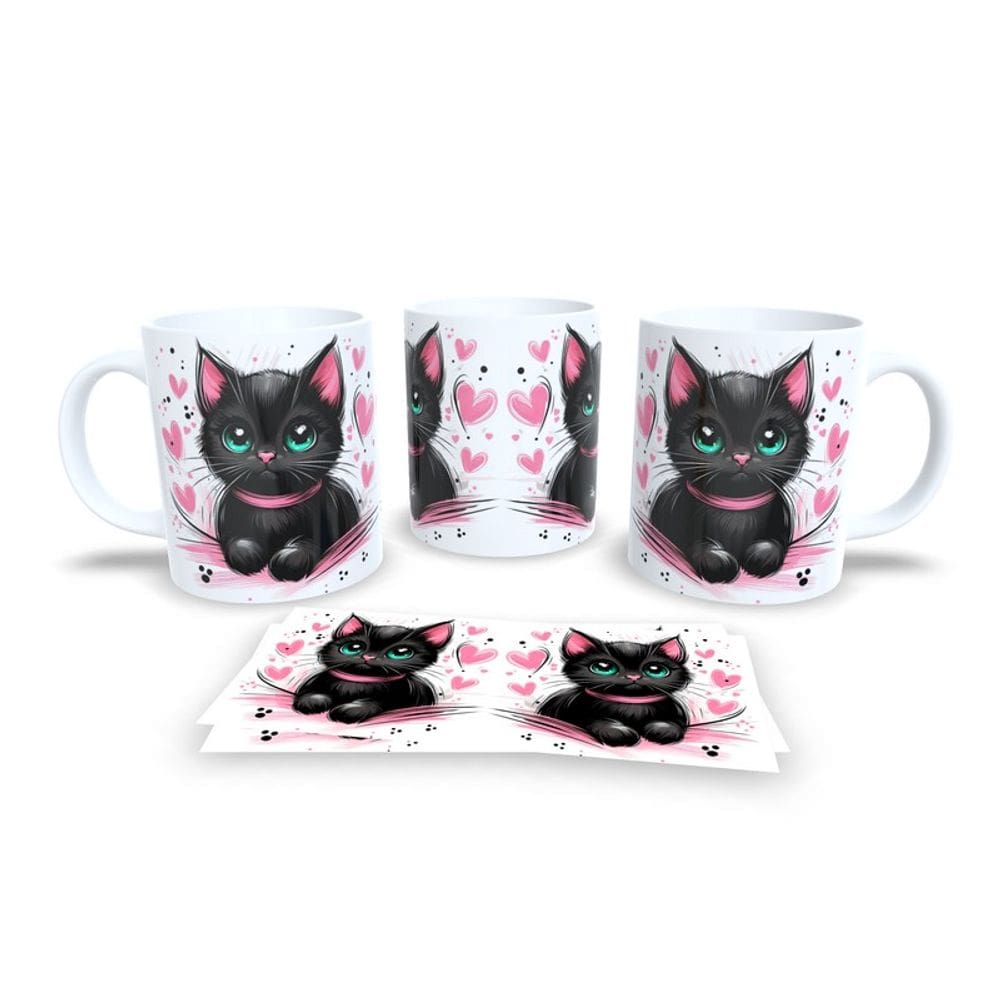 Caneca Cerâmica Personalizada Gato / Gatinho Preto - Modelo 785297