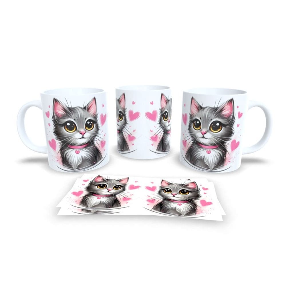 Caneca Cerâmica Personalizada Gato / Gatinho Cinza - Modelo 785270
