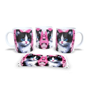 Caneca Cerâmica Personalizada Gato / Gatinho Branco e Preto / Frajola - Modelo 785276