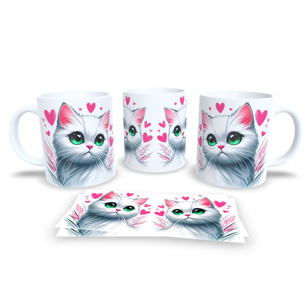 Caneca Cerâmica Personalizada Gato / Gatinho Branco - Modelo 785266