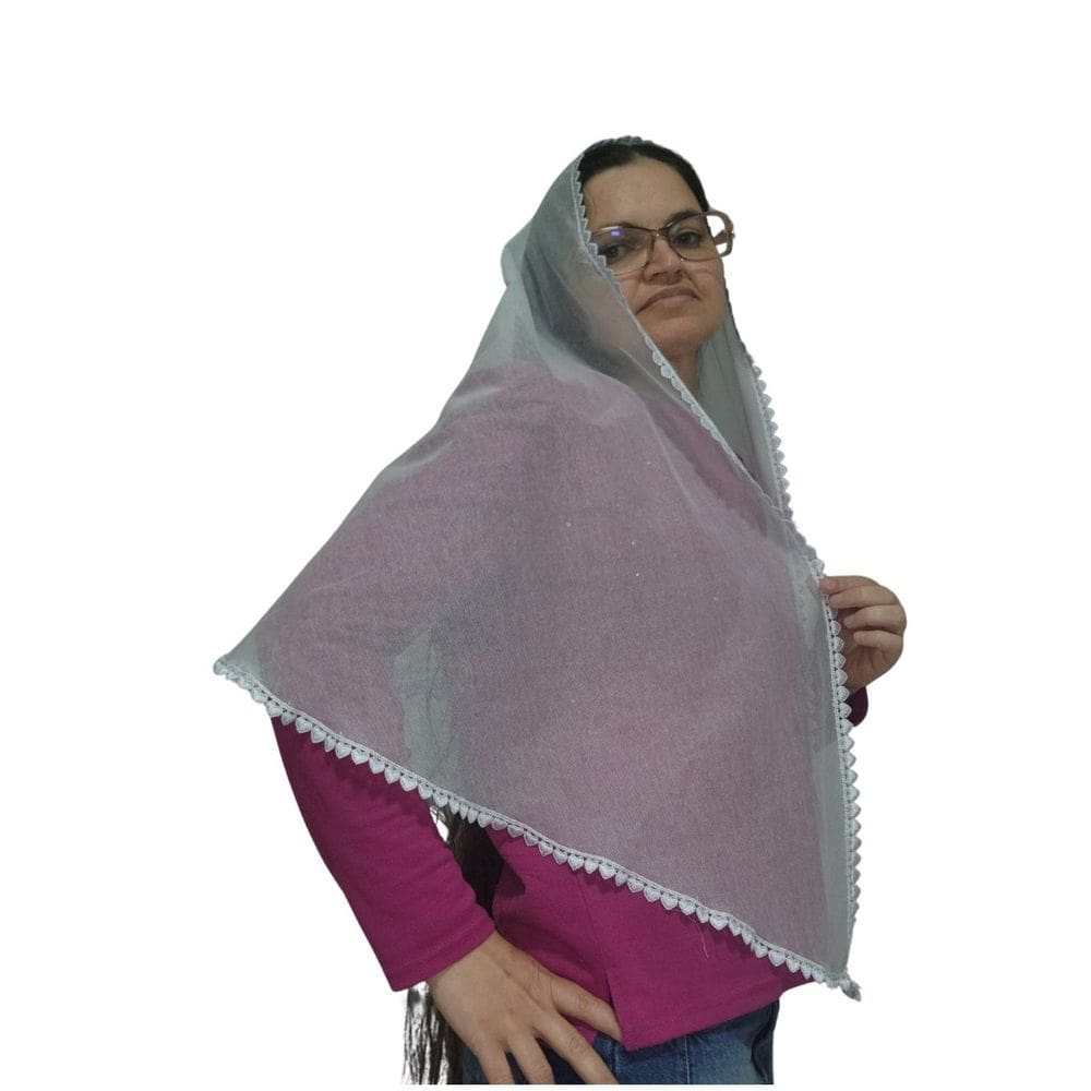 Véu CCB Coração Renda Estreita  Redondo ou Retangular Adulto