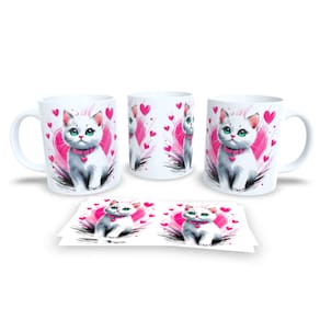 Caneca Cerâmica Personalizada Gato / Gatinho Branco - Modelo 785264
