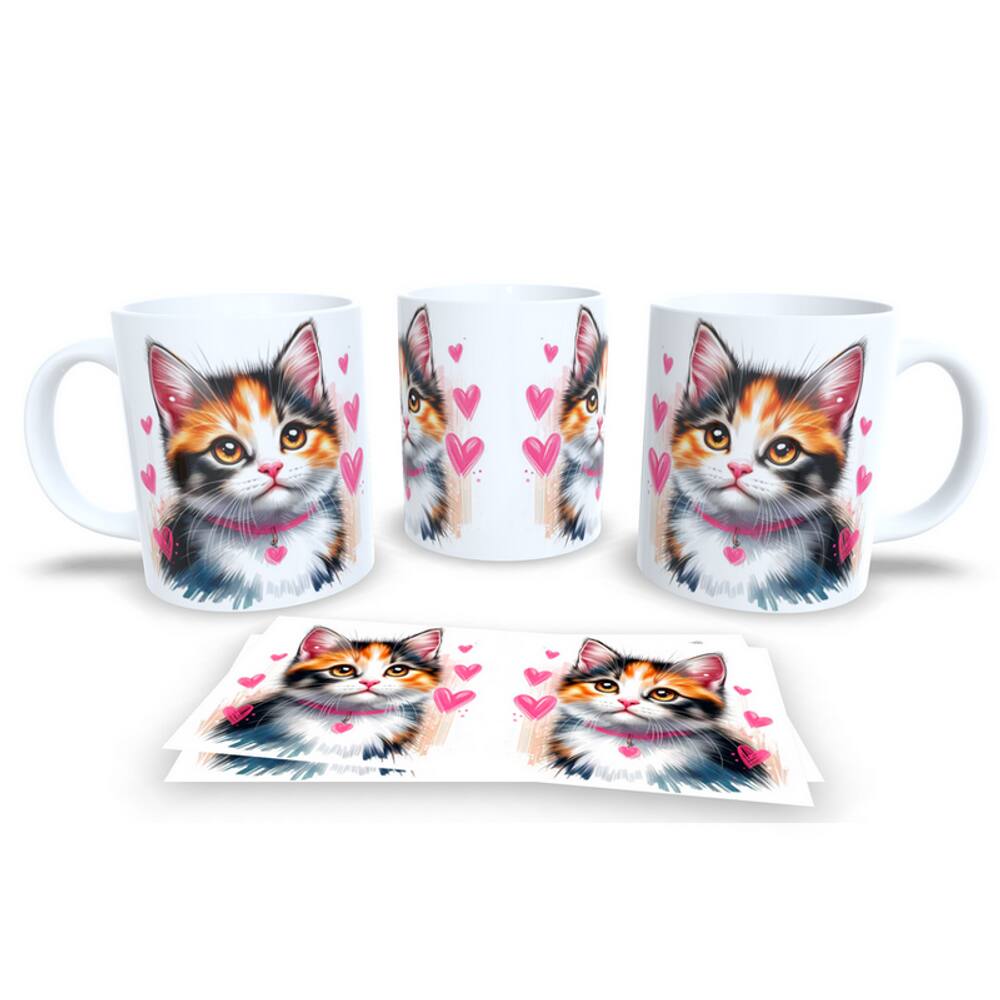 Caneca Cerâmica Personalizada Gato / Gatinho Tricolor - Modelo 785303