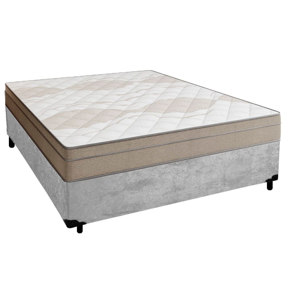 Cama Box Casal Suede + Colchão de Molas Ensacadas Portobel Ipanema - 138x188x65cm
