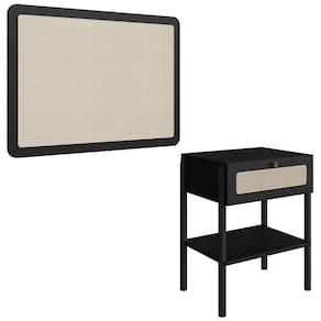 Cabeceira Solteiro 90cm e Mesa 1 Gaveta Arlo A10 Nero/Preto - Mpozenato