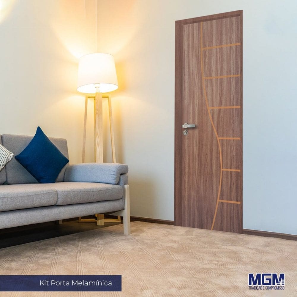 Kit Porta de Madeira Decorada 212x65cm com Batente de Alumínio 3,6cm Cantareira MGM Carvalho Quebec