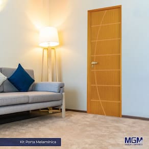 Kit Porta de Madeira Decorada 212x85cm com Batente de Alumínio 3,6cm Neblina MGM Mogno