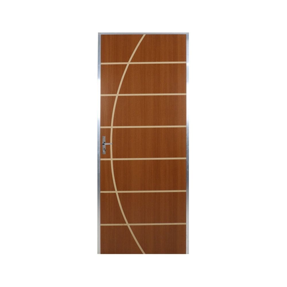 Kit Porta de Madeira Decorada 212x95cm com Batente de Aluminio 3,6cm Neblina MGM Mogno
