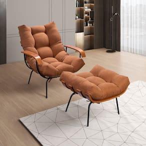 Poltrona de Ferro e Madeira, Estofada com Braço e Puff Estofado Costela Living Outdoor Espresso Móve Preto