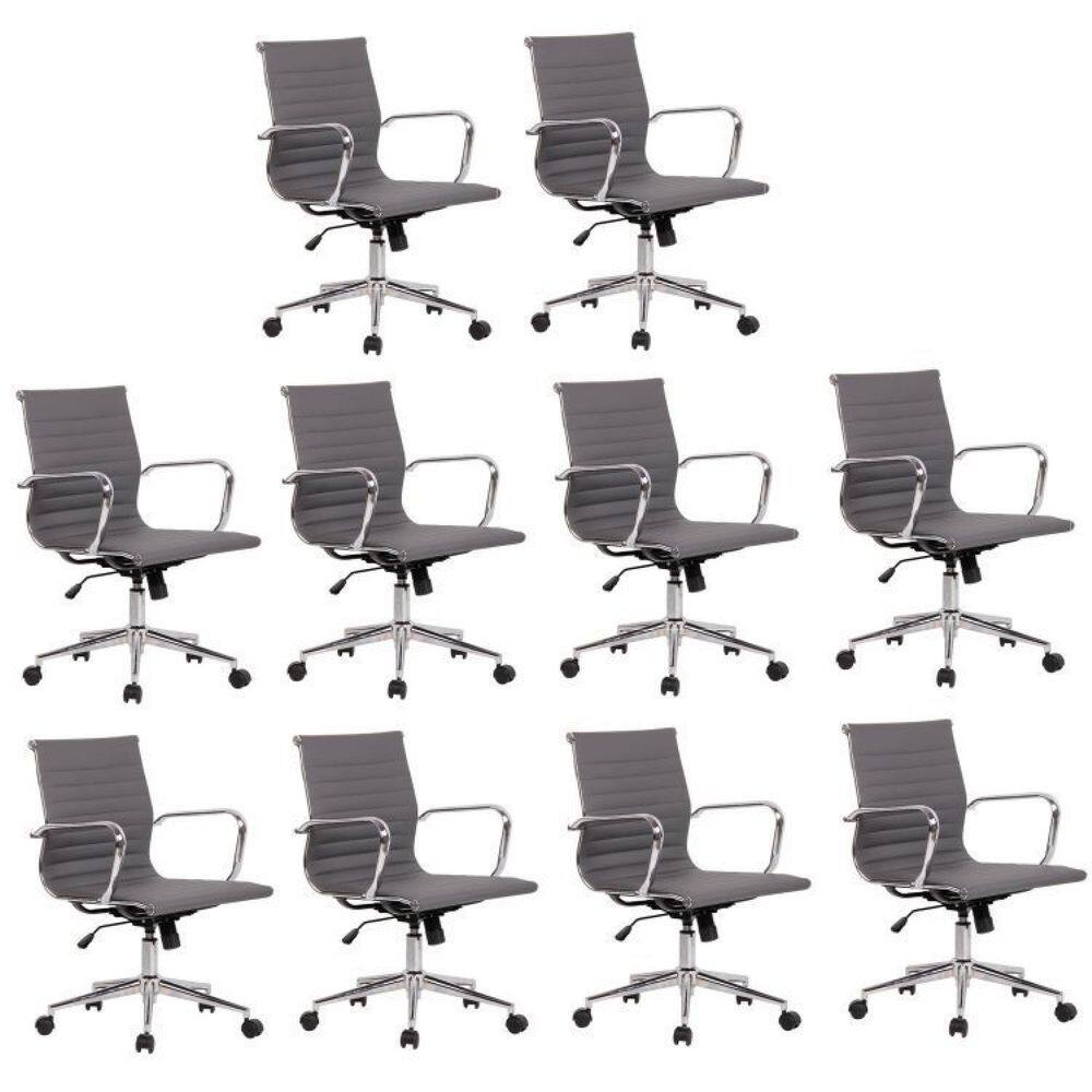 Kit 10 Cadeiras de Escritório Presidente Giratória Sevilha Baixa Rivatti Cinza