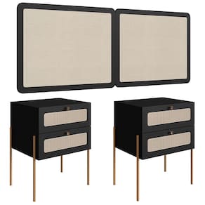 Cabeceira Casal Queen e 2 Mesas Pé Metal Arlo A10 Nero/Dourado - Mpozenato