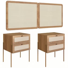 Cabeceira Casal Queen e 2 Mesas Pé Metal Arlo A10 Hanover/Dourado - Mpozenato