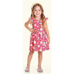 Vestido Soltinho Menina Meia Malha Estampado Verão Vermelho