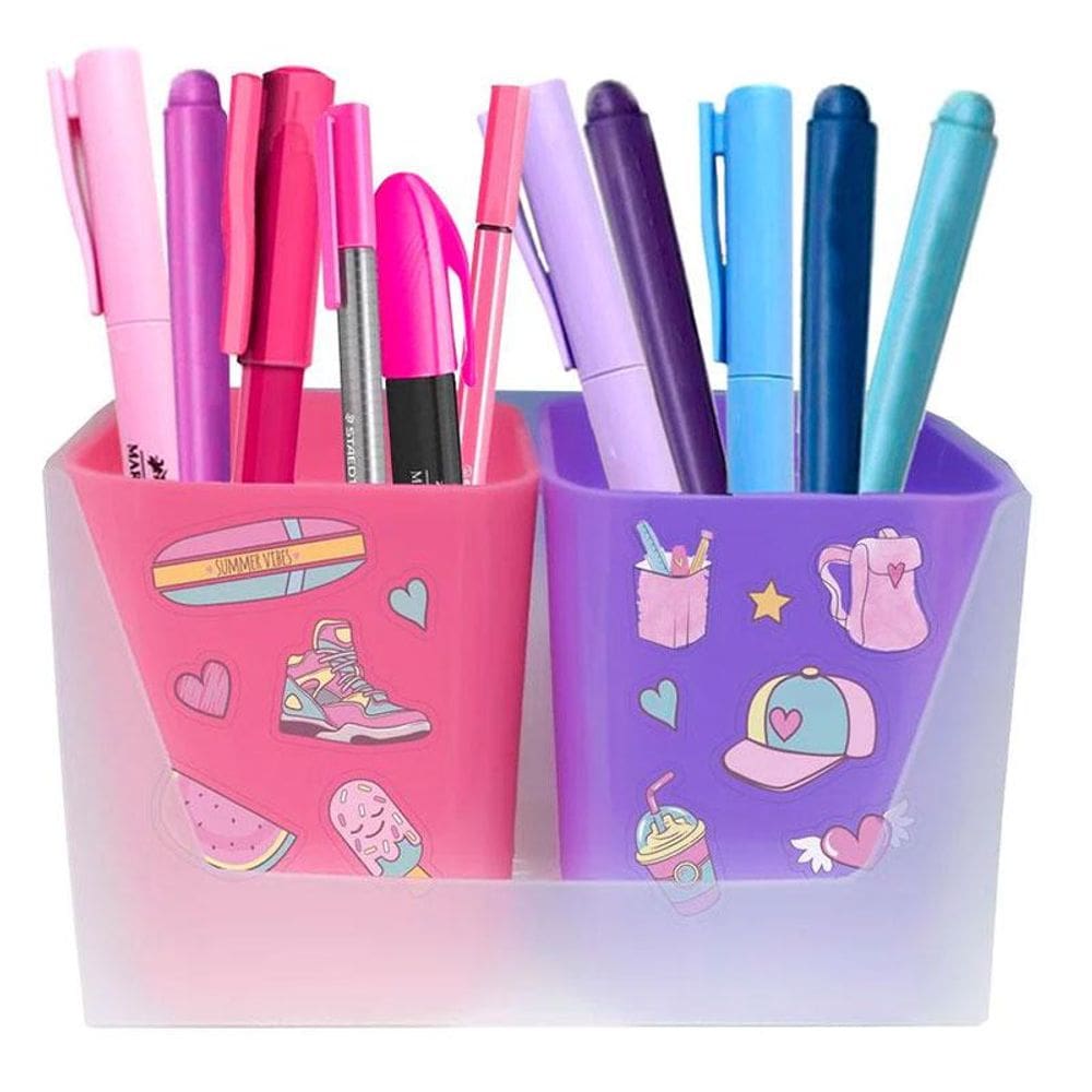 Kit com 2 Porta Objetos Full Color Rosa e Roxo - Dello