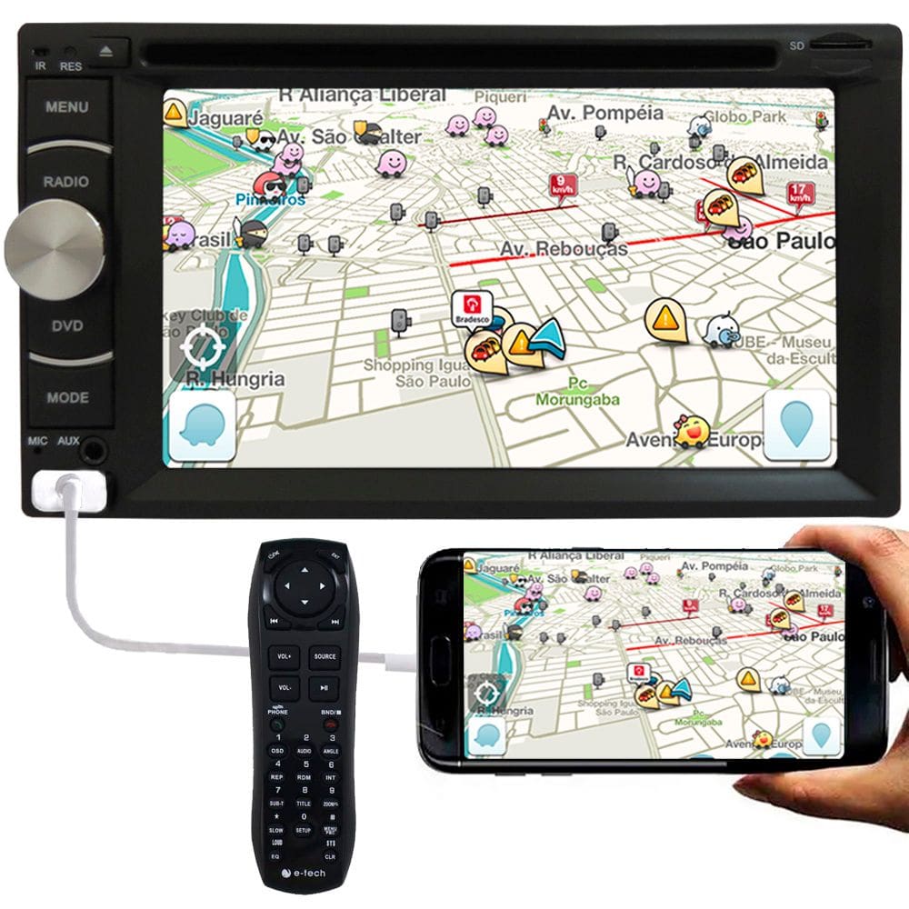 DVD Player Automotivo 2 Din Tiger Auto Universal Tela 6.2" Espelhamento Bluetooth USB Cartão Memória