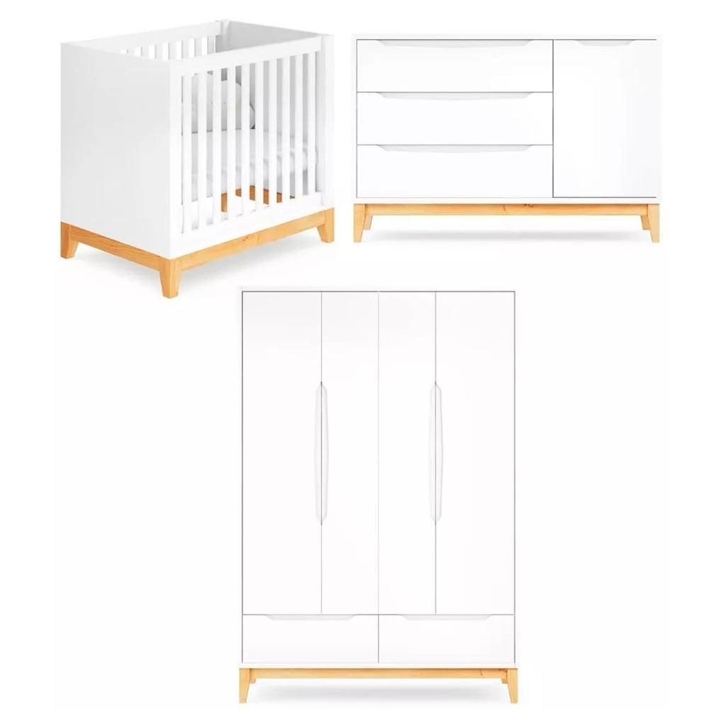 Quarto Bebê Berço Médio Cômoda E Guarda-Roupa Amor Perfeito