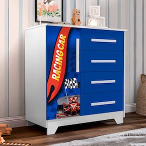Cômoda Infantil Personagens 4 Gavetas 1 Porta Mdf - Azul