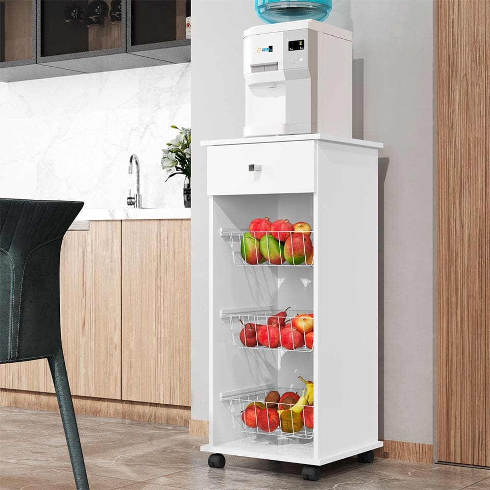 Fruteira De Chão Cozinha Com 1 Gaveta E 3 Cestos - Branco | Casas
