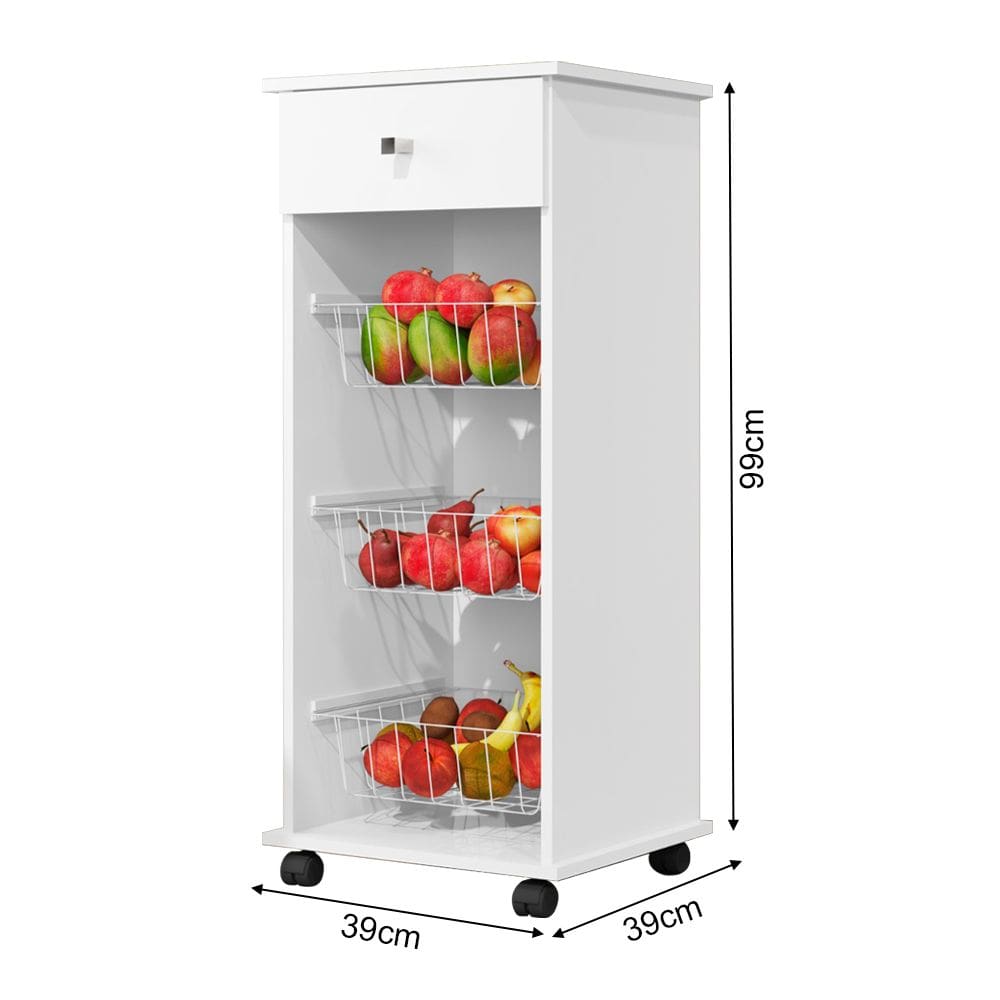 あまつまりな PharfaiteShowCase3 コンプリートセット Fruteira De Chão Cozinha Com 1 Gaveta E 3 Cestos - Branco | Casas