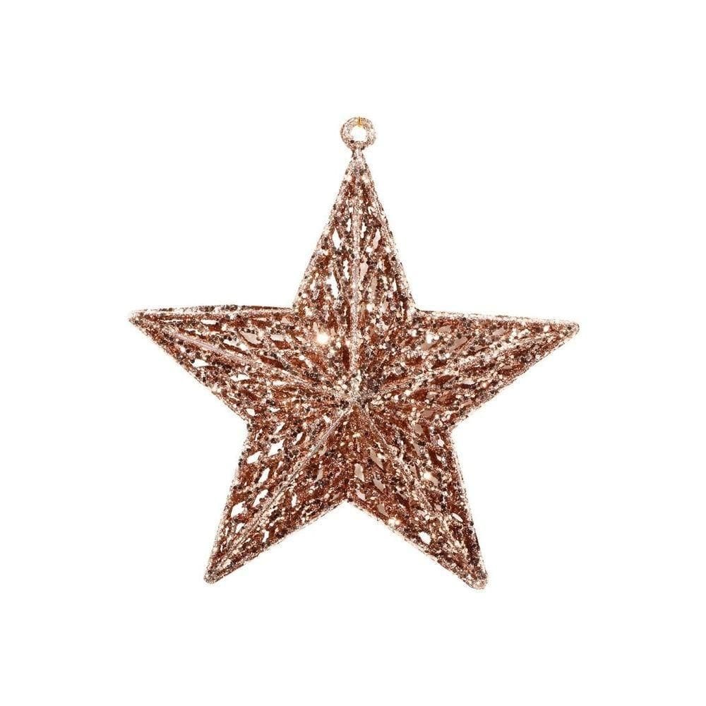Estrela Natal Decorativa Glitter Vazado Rosê Gold 18cm - Magizi