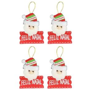 Kit Carinha Papai Noel Placa Feliz Natal Pelúcia 12cm 4 Unidades - Master Christmas