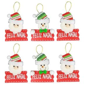 Kit Carinha Papai Noel E Boneco De Neve Placa Feliz Natal Pelúcia 12cm 6 Unidades - Master Christmas