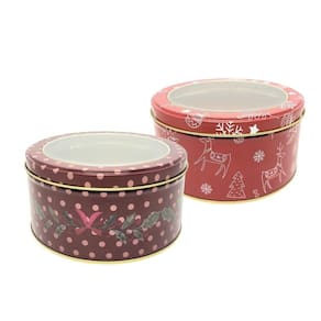 Jogo 2 Latas Metal Redonda Natal Decoradas Com Visor 800ml - Art Christmas