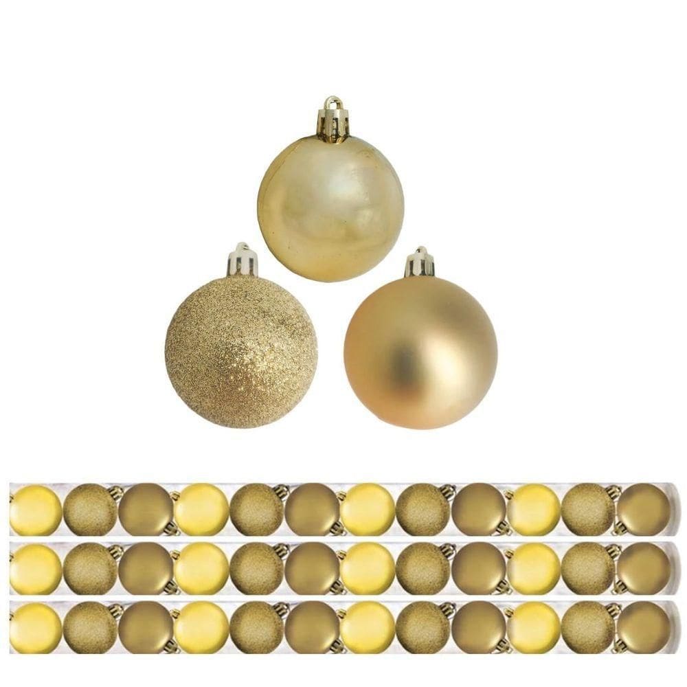 Kit 36 Bolas Natal Mista Gliter, Fosca E Lisa Dourada 5cm - Master Christmas