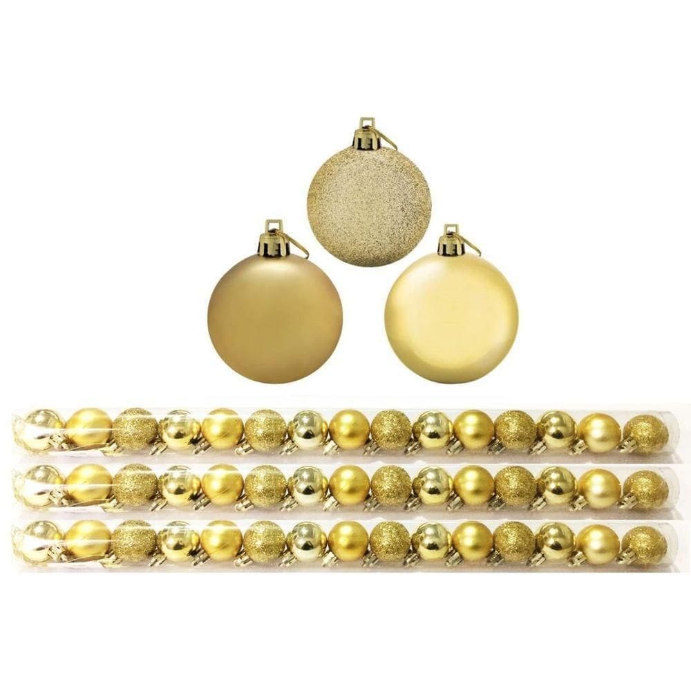 Super Kit 45 Bolas De Natal Glitter, Lisa E Fosca Dourada 4cm - Master Christmas