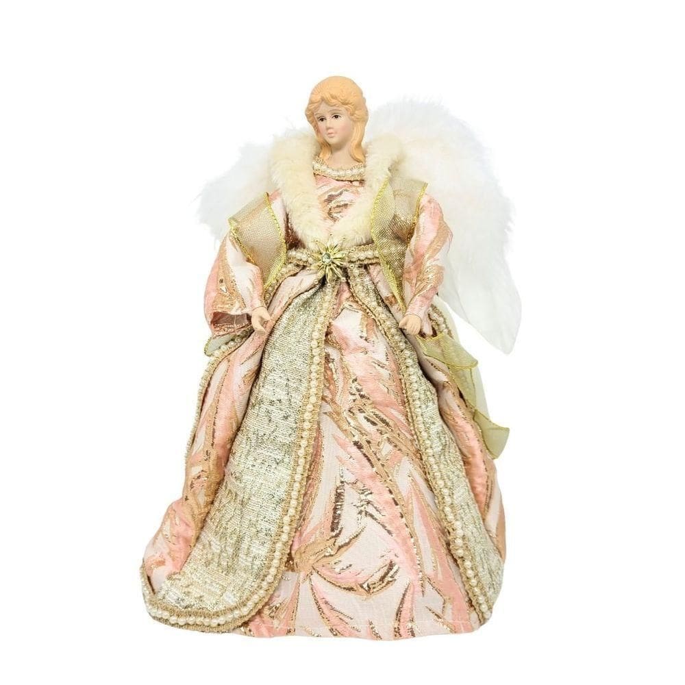 Anjo Decorativo Natal Ponteira árvore Rosê Gold E Dourado Luxo 30cm - Noel Decor