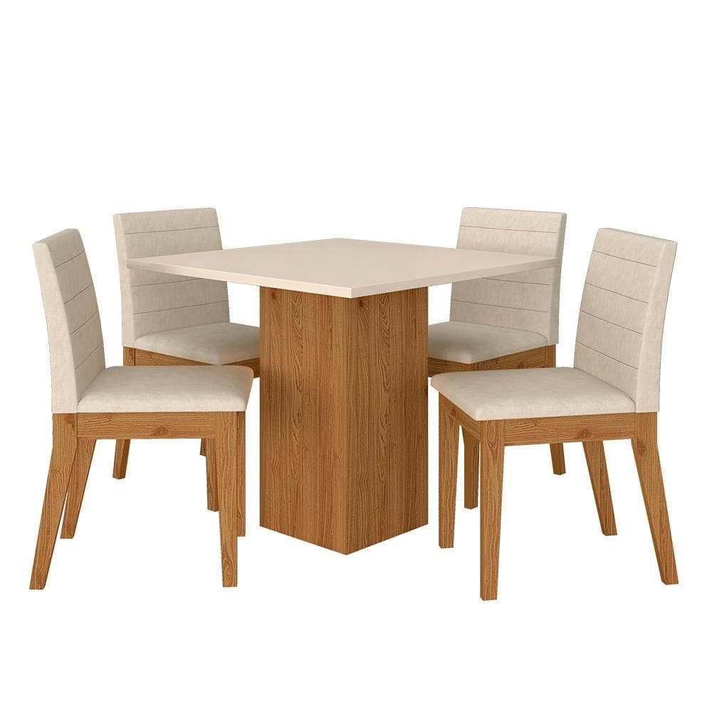 Mesa De Jantar Quadrada Com 4 Cadeiras Moscou Cinamomo/off/bege - M.a