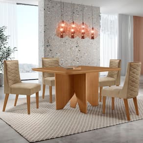 Mesa de Jantar Evora 90cm MDF Canto copo e com 4 Cadeiras Safira