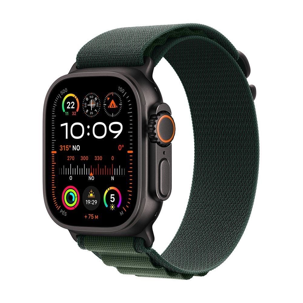 Apple Watch Ultra 2 GPS + Cellular • Caixa preta de titânio de 49 mm • Pulseira loop Alpina verde-escura – P