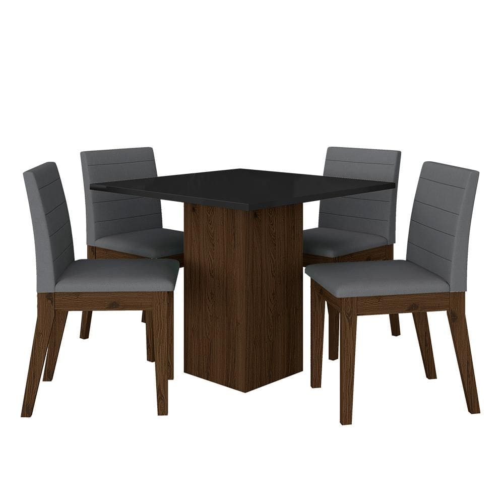Mesa De Jantar Quadrada Com 4 Cadeiras Moscou Imbuia/preto/cinza - M.a