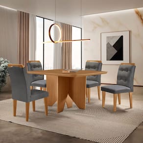 Mesa de Jantar Evora 90cm MDF Canto copo e 4 Cadeiras Carol