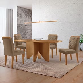 Mesa de Jantar Evora 120cm MDF Canto copo e com 4 Cadeiras Melissa