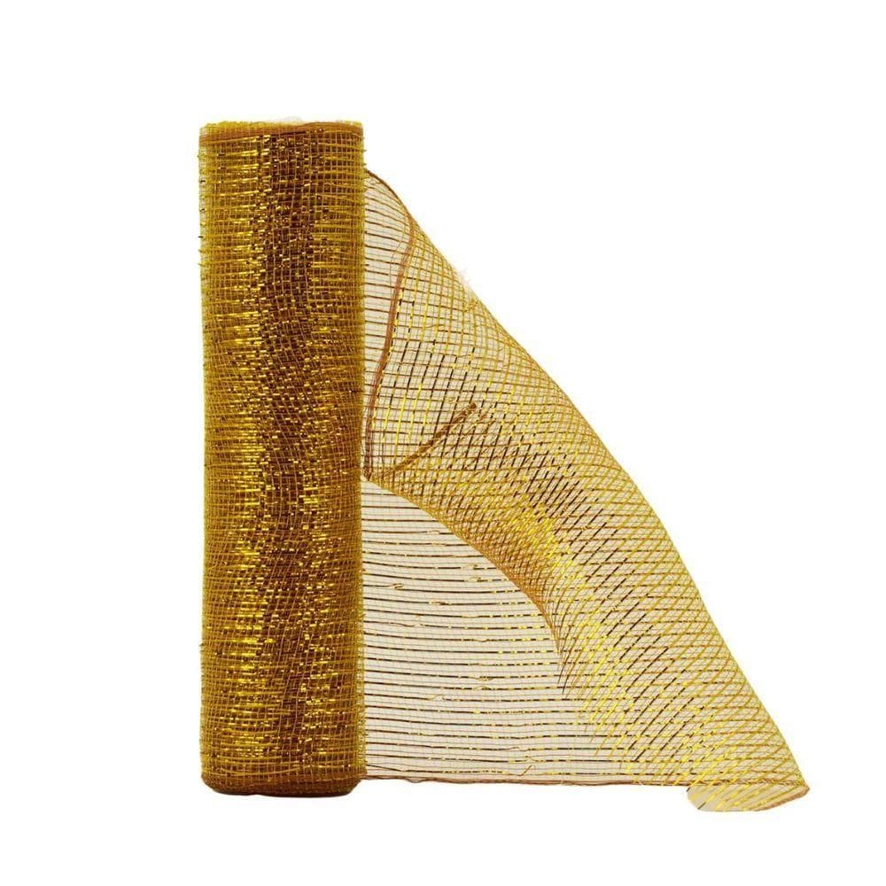 Tela Decorativa Fita Malha Tule Dourado Natal 25cm X 5 Metros - Magizi