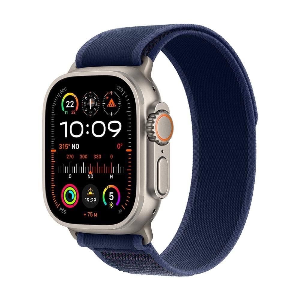 Apple Watch Ultra 2 GPS + Cellular • Caixa natural de titânio de 49 mm • Pulseira loop Trail azul – P/M