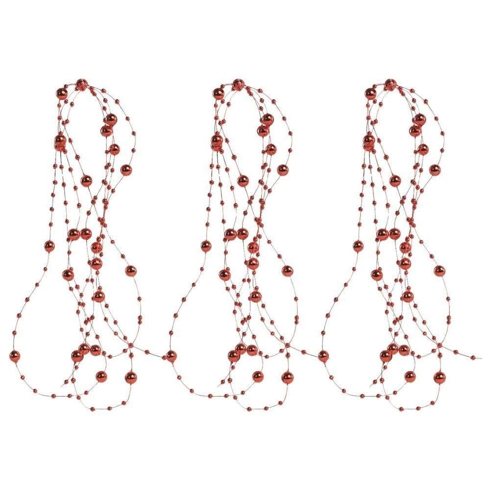 Jogo 4 Colares Corrente Contas Natal 8mm E 4mm Vermelho 1,8 Metros - Magizi