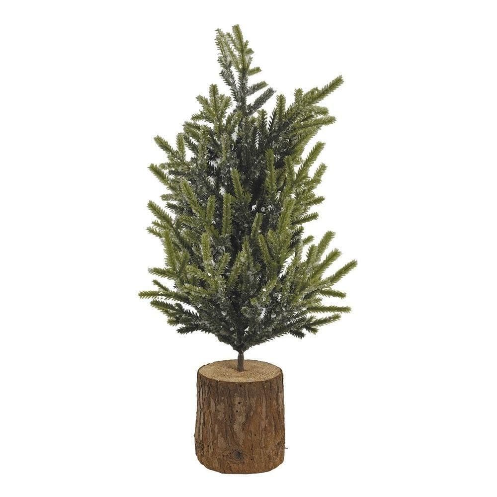 Pinheiro Nevado Base Tronco Enfeite De Mesa Rústico 35cm - Magizi