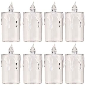 Jogo 8 Mini Velas Eletrônica Cristal Led Branco Quente 7,7cm - Art Christmas