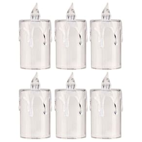 Jogo 6 Mini Velas Eletrônica Cristal Led Branco Quente 7,7cm - Art Christmas