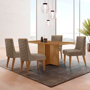 Mesa Olimpia 120 MDF canto copo e com 4 Cadeiras Safira
