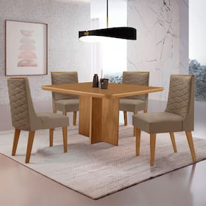 Mesa Olimpia 90 MDF canto copo e com 4 Cadeiras Safira